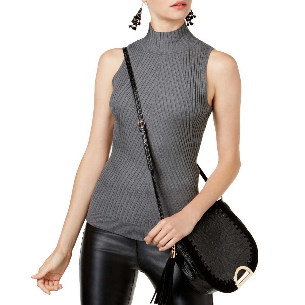 INC NEW Women/'s Fitted Sleeveless Ribbed Mock Neck Sweater Top TEDO