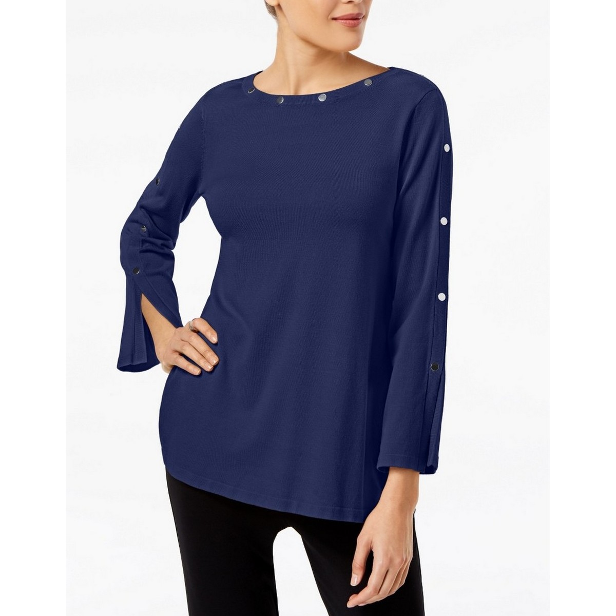 ALFANI NEW Women's Embellished Jewel Neck Pullover Sweater Top TEDO - Picture 3 of 6