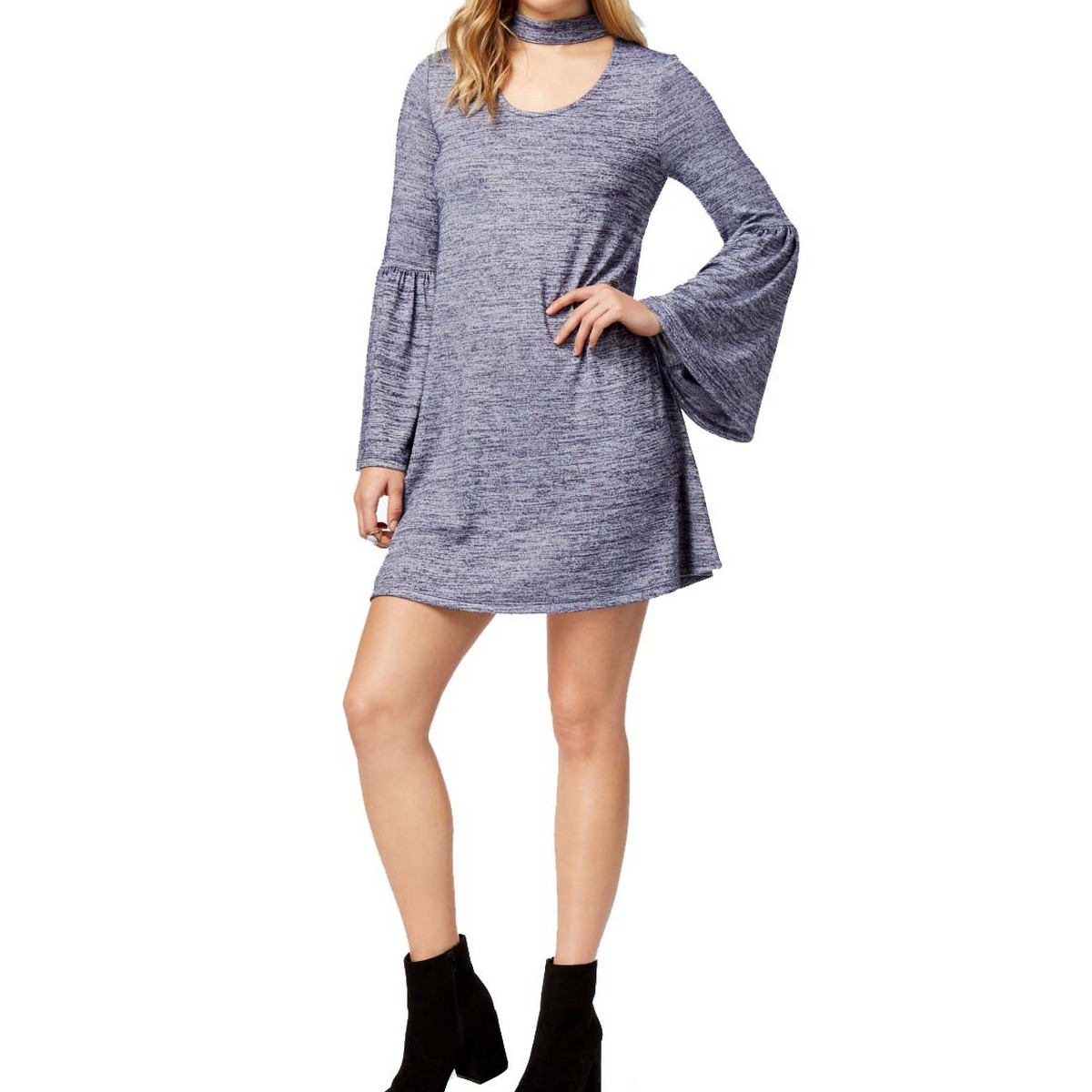 KENSIE NEW Women's Space-dye Choker Bell Sleeves Knit T-Shirt Dress TEDO