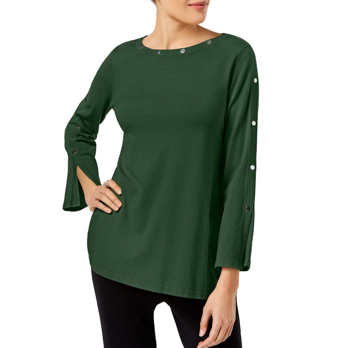 ALFANI NEW Women's Embellished Jewel Neck Pullover Sweater Top TEDO - Picture 5 of 6