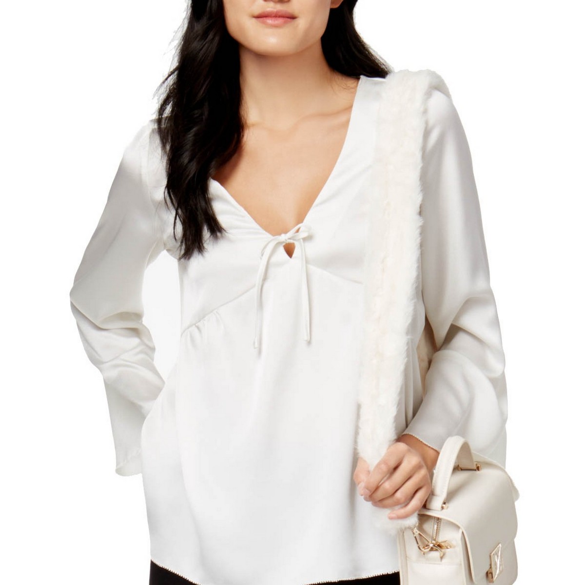 KENSIE NEW Women's Satin V-neck Bell Sleeve Blouse Shirt Top TEDO - Picture 2 of 3