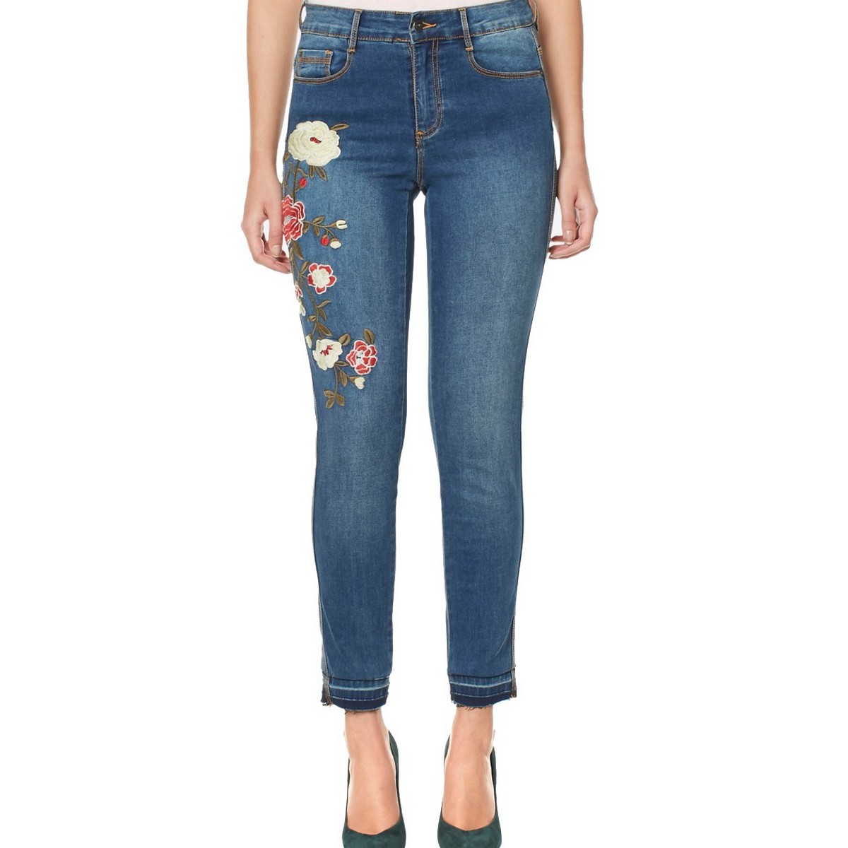 embroidered ankle jeans