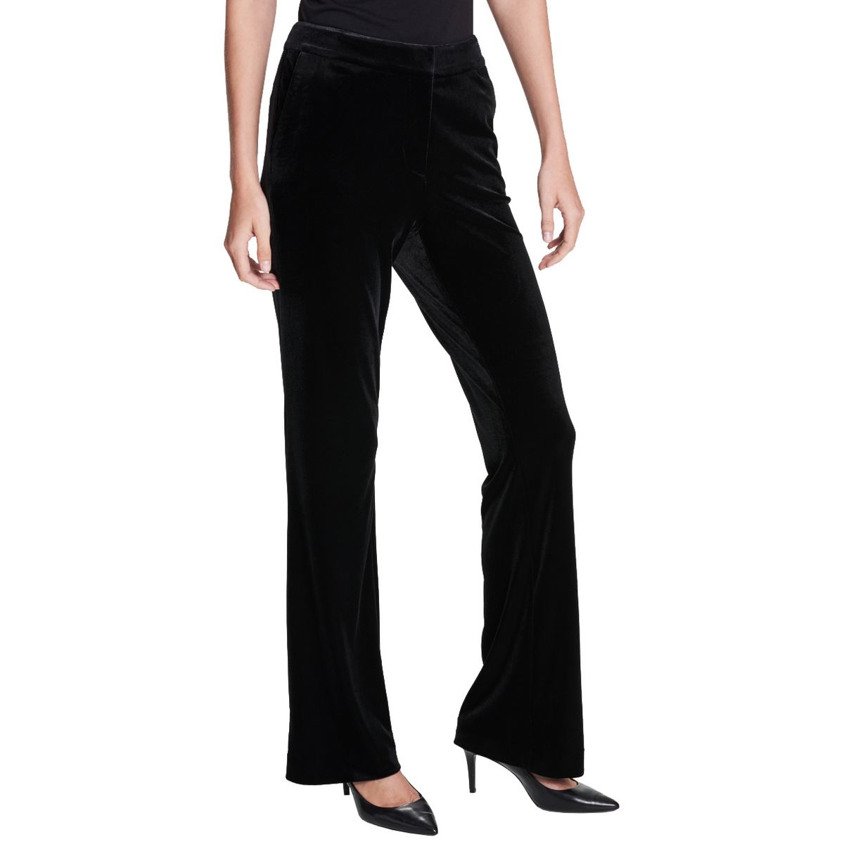 CALVIN KLEIN NEW Women's Black Velvet Straight-leg Casual Pants 10 TEDO ...