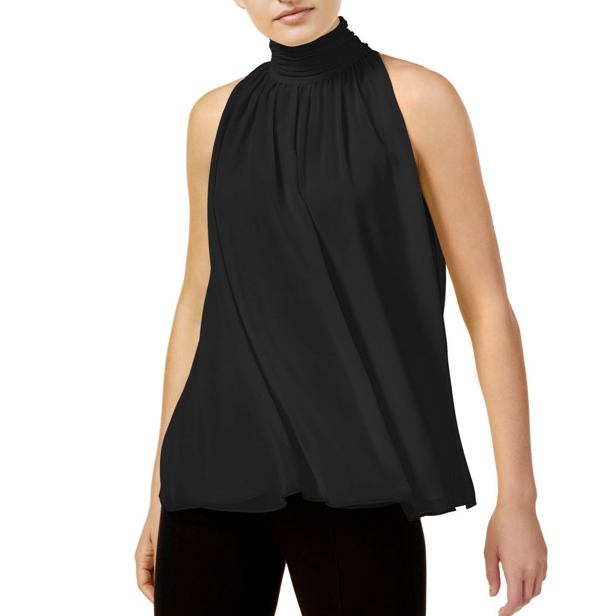 VINCE-CAMUTO-NEW-Women-039-s-Black-Shirred-High-neck-Halter-Blouse-Shirt-Top-S-TEDO