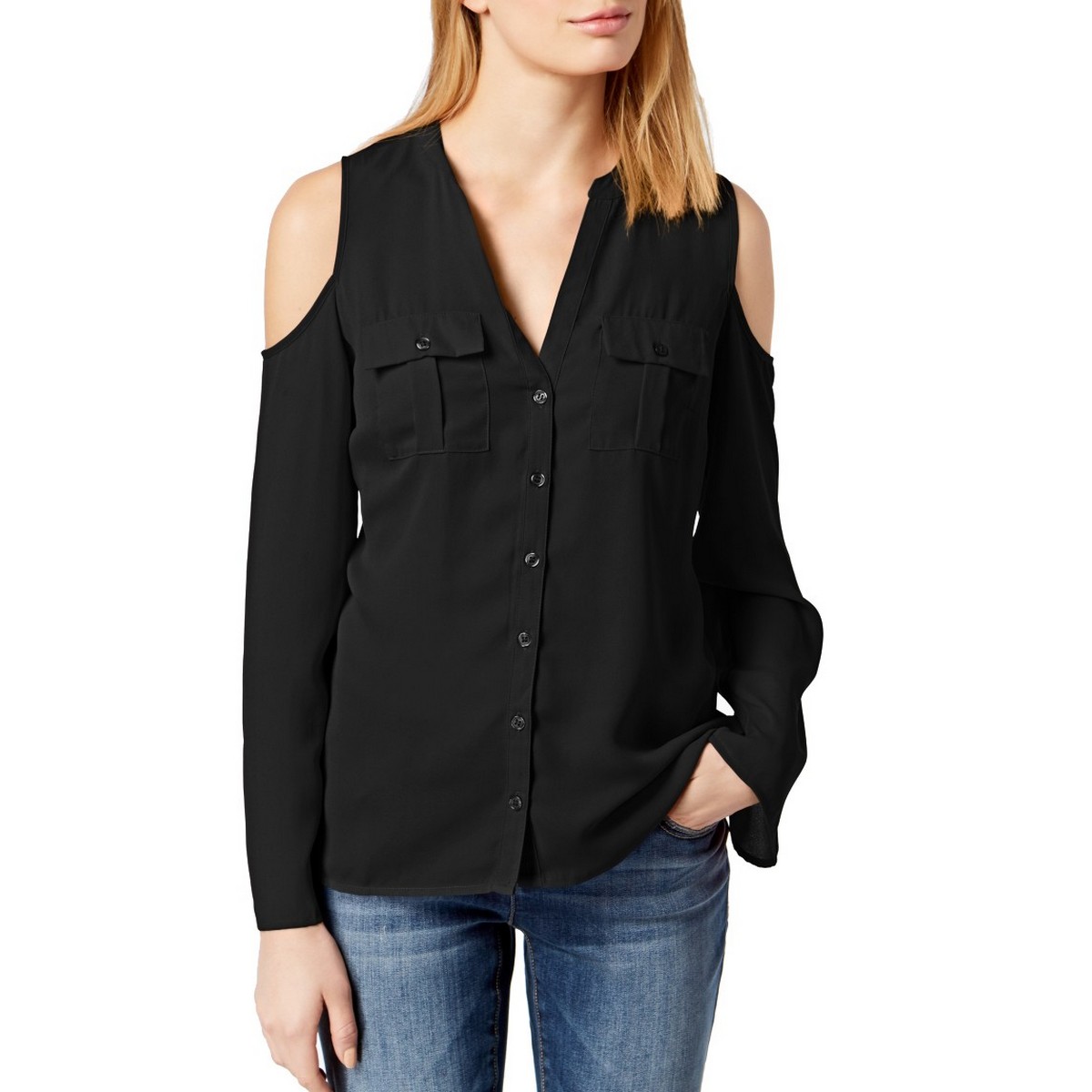 INC NEW Women's Cold Shoulder Button Down Shirt Top TEDO | eBay