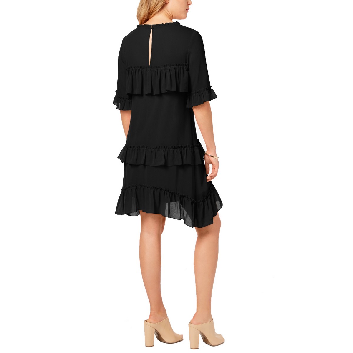 KENSIE NEW Women/'s Black Ruffled Floral Peasant Fit /& Flare Dress TEDO