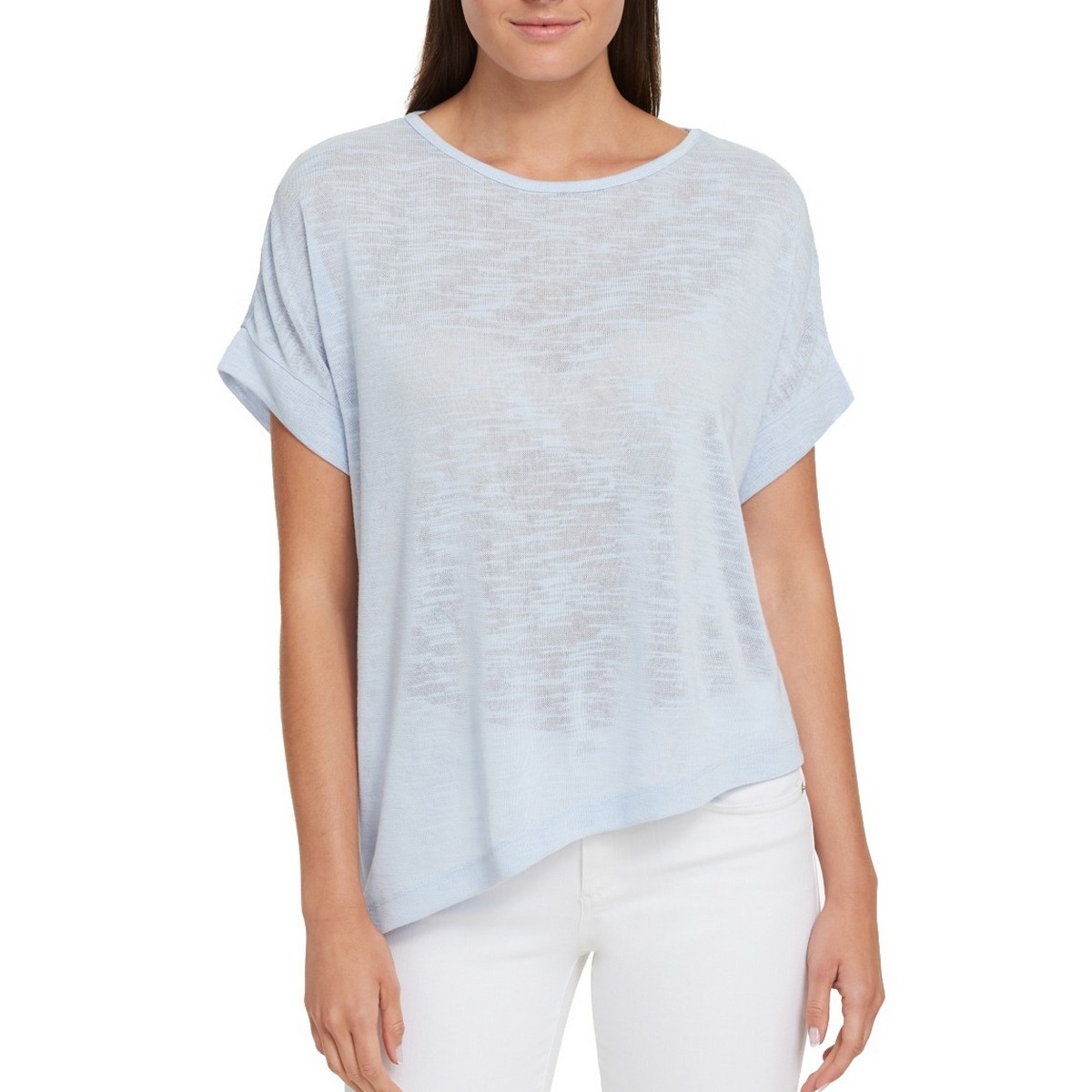 TOMMY HILFIGER NEW Women's Cornflower Blue Asymmetrical T-Shirt Top XS ...