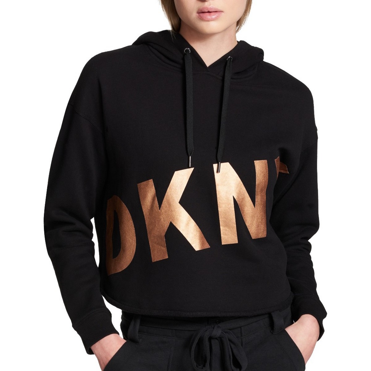 DKNY Sport Womens Gray Fitness Fleece Cropped Hoodie Athletic S BHFO