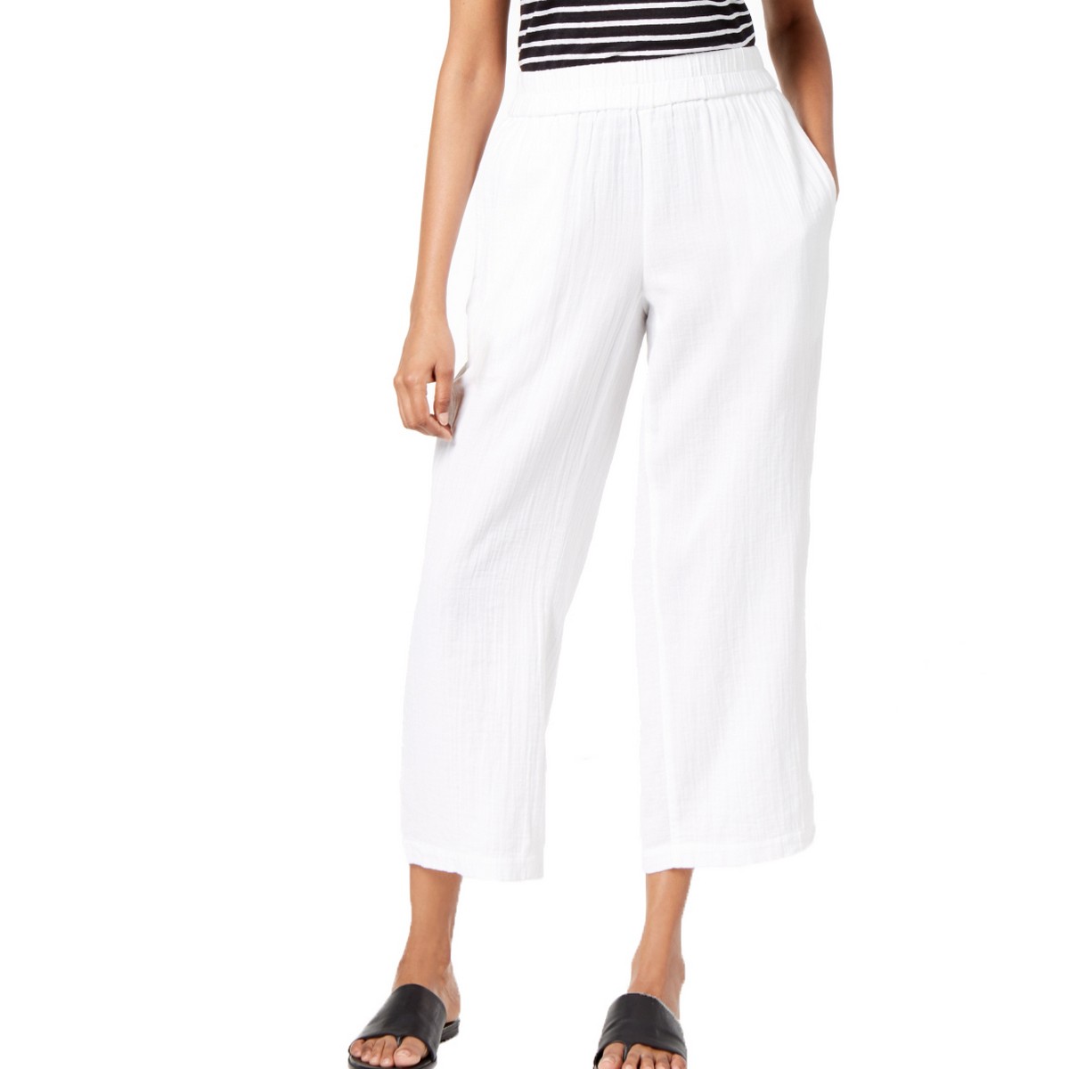 EILEEN FISHER Women's White 100% Organic Cotton Pull-On Cropped Pants ...