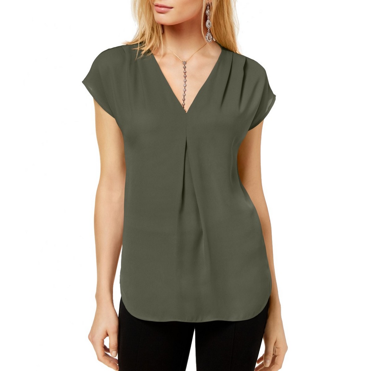 INC-NEW-Women-039-s-Inverted-pleat-V-neck-Blouse-Shirt-Top-TEDO