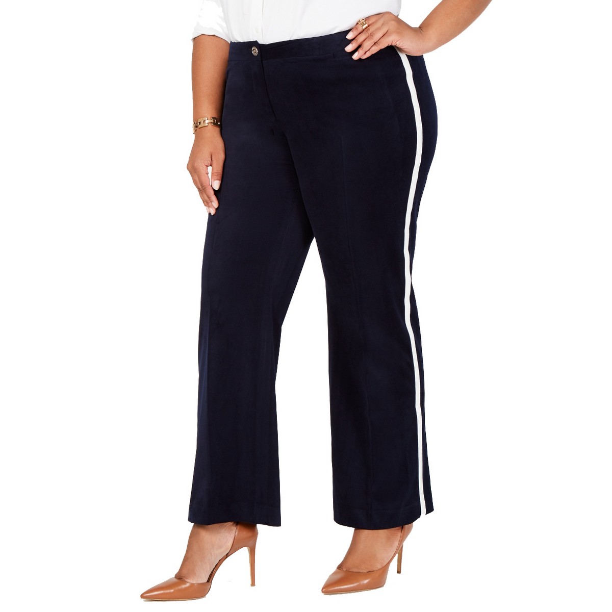 TOMMY HILFIGER NEW Women/'s Plus Size Velvet Varsity-stripe Casual Pants TEDO