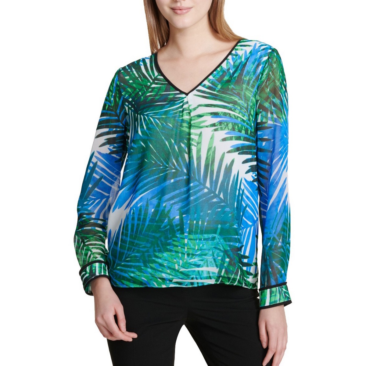 CALVIN KLEIN NUEVO Para mujeres Impreso Verde Cuello en V Pulóver Blusa Camisa Prenda para el torso S TEDO - Imagen 1 de 2