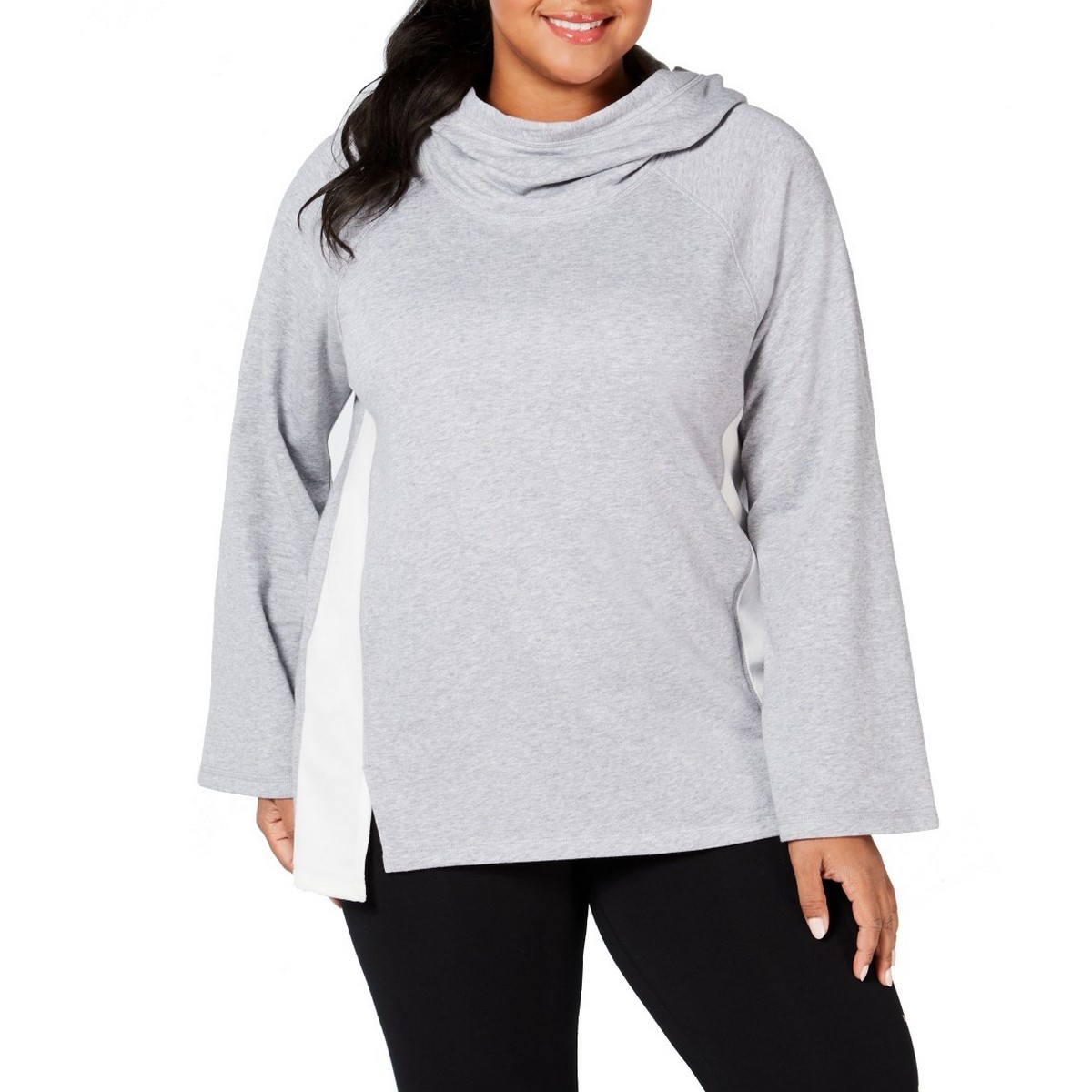 CALVIN KLEIN NEW Women's Performance Velour-trimmed Cowl-Neck Hoodie Top  TEDO