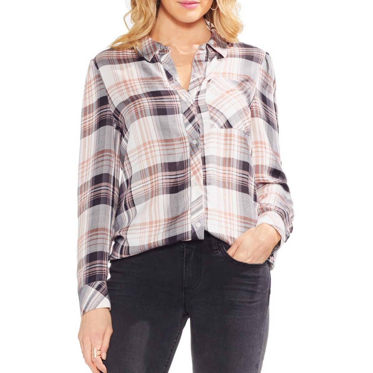 vince camuto plaid top
