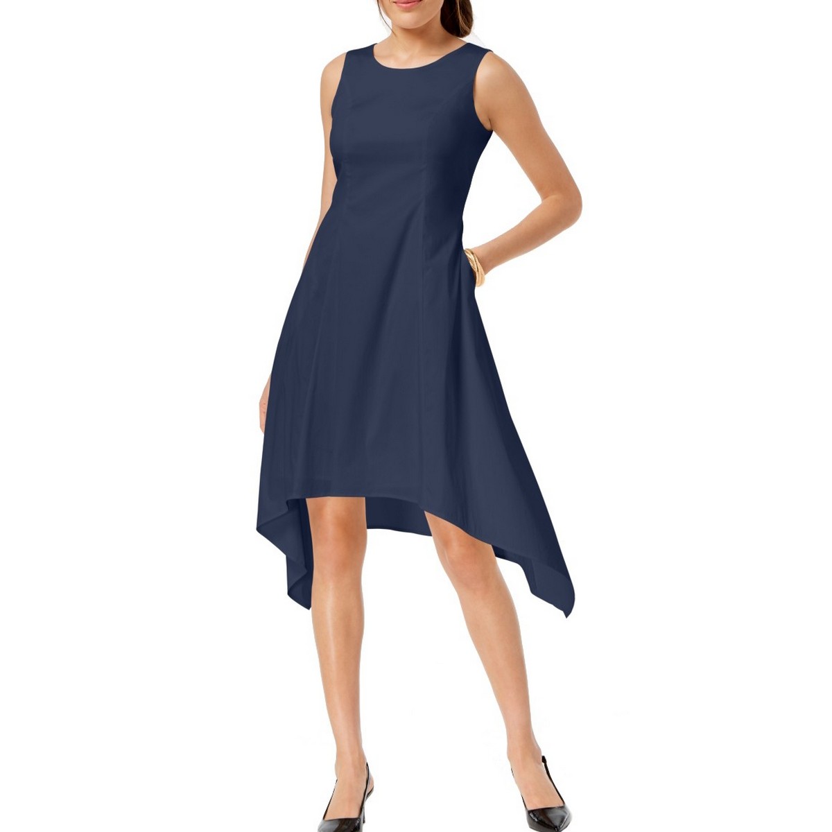 ALFANI NEW Women's Sleeveless Asymmetrical Pocket Fit & Flare Dress TEDO - Picture 3 of 5