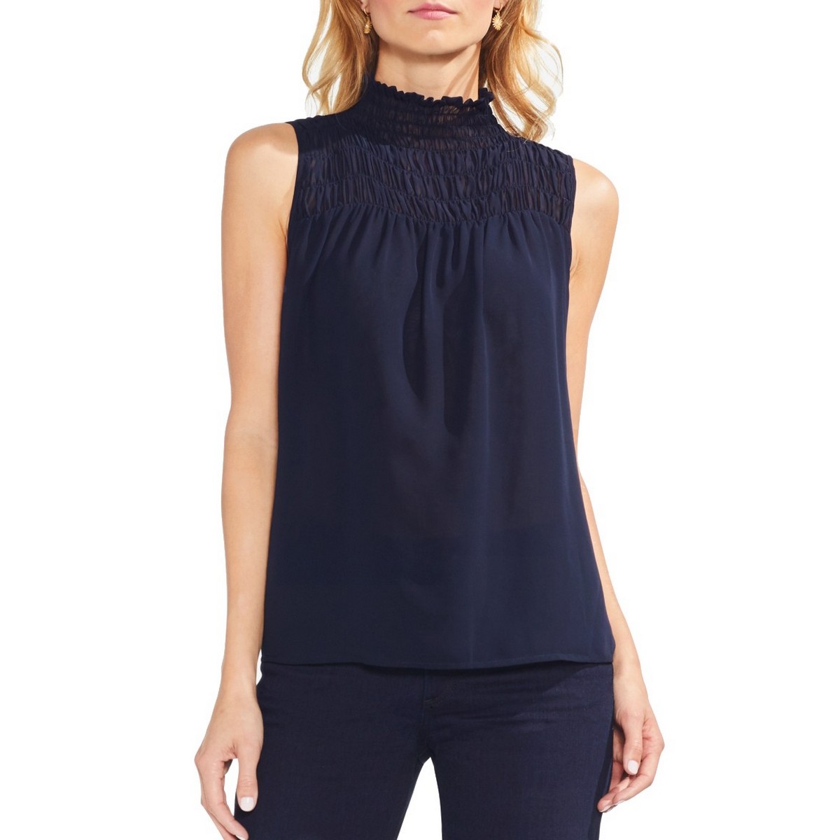 vince camuto smocked neck blouse