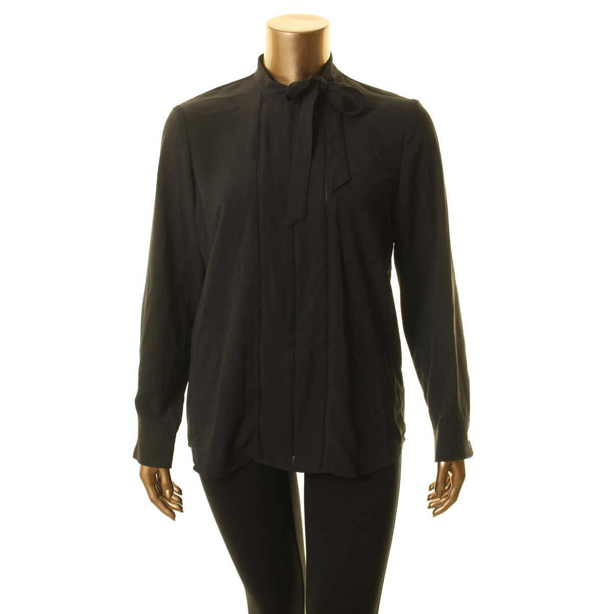 ralph lauren denim tie neck blouse