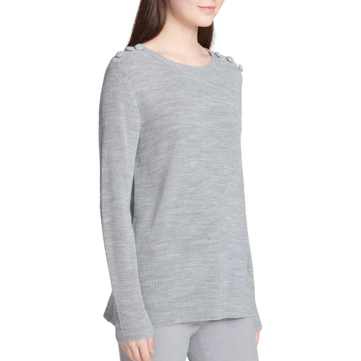 Calvin Klein Damen Pullover Knopfleiste Schulter gerippt Rundhals Oberteil TEDO - Bild 5 von 7