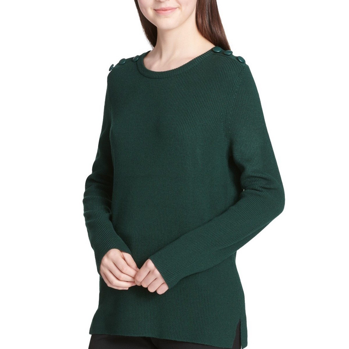 Calvin Klein Damen Pullover Knopfleiste Schulter gerippt Rundhals Oberteil TEDO - Bild 6 von 7