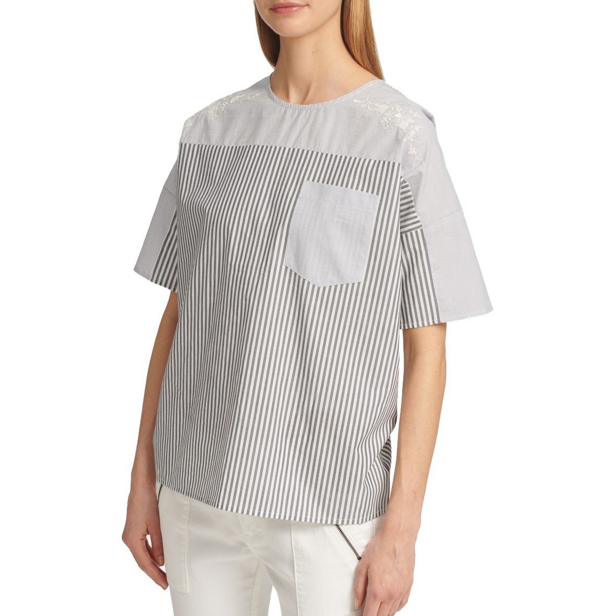 DKNY NEW Women's Embroidered Multi-stripe Blouse Shirt Top TEDO - Picture 3 of 6