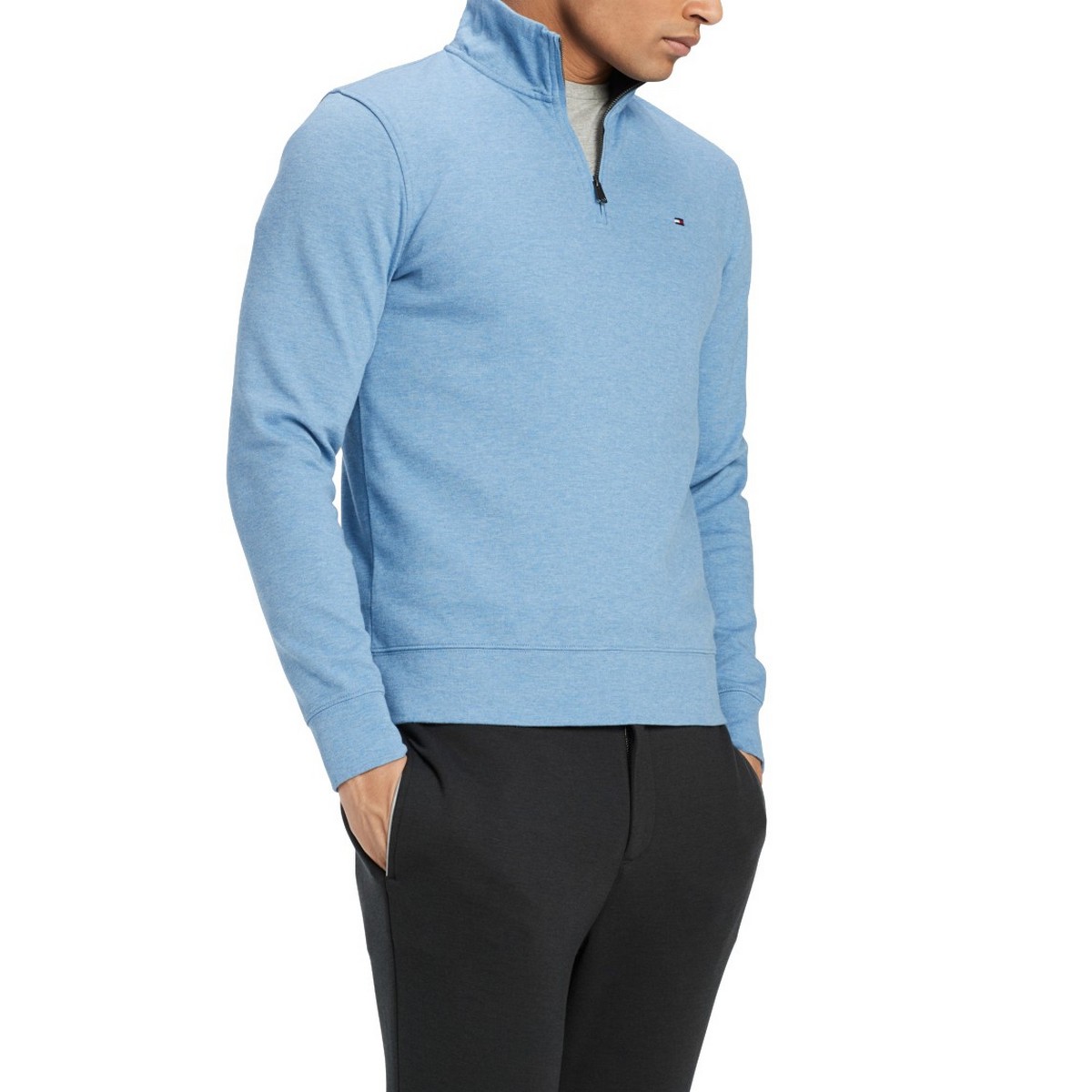 TOMMY HILFIGER NEW Men's Fall Basic Blue Cotton 1/4 Zip Sweater L TEDO