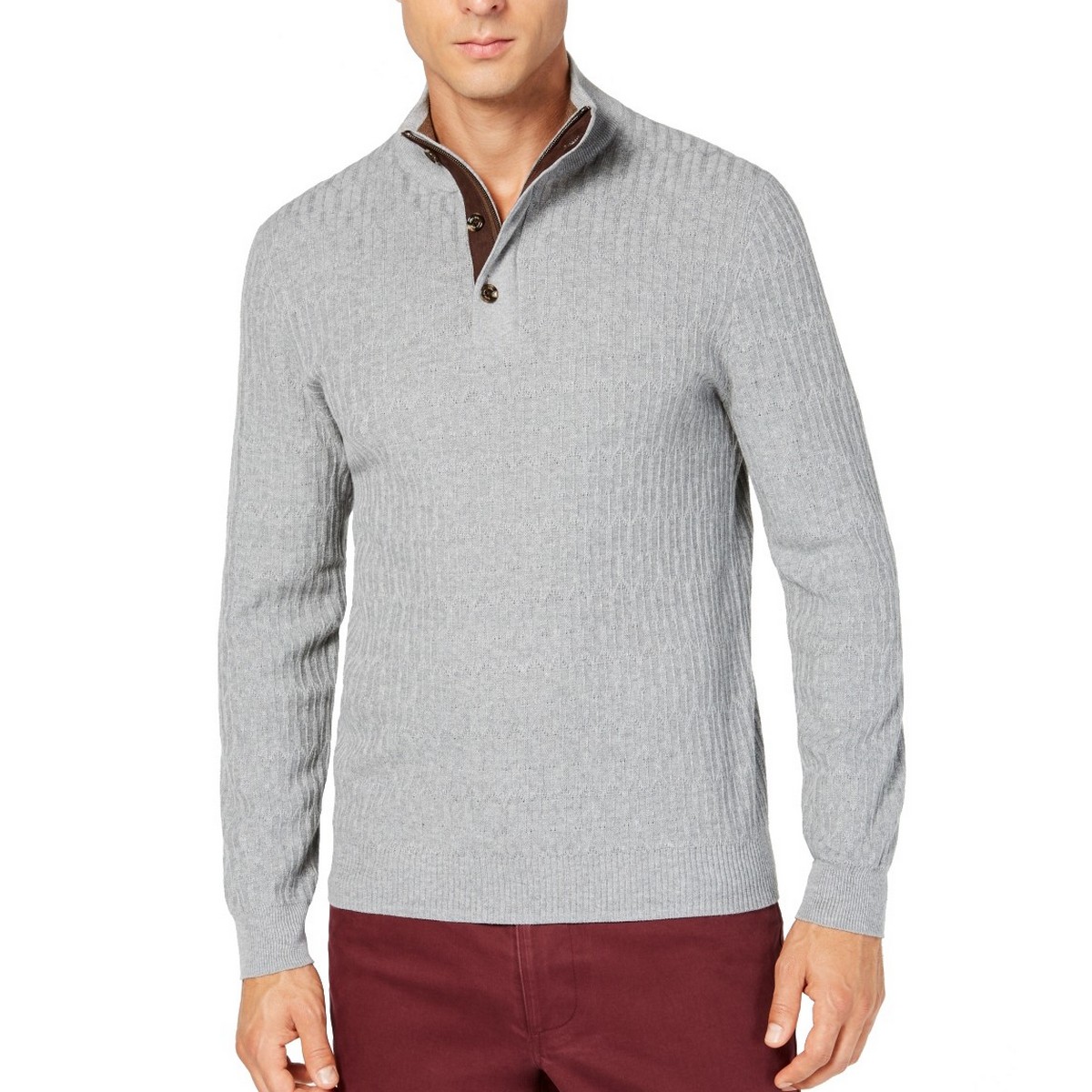 TASSO ELBA NEW Men's Supima Cotton Textured 1/4 Zip Sweater TEDO