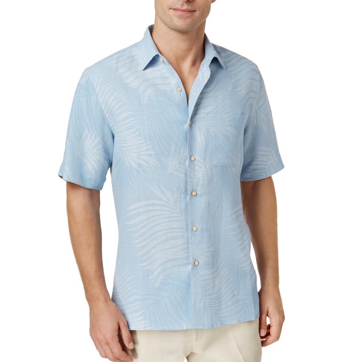 TASSO ELBA Men's Light Blue Silk Linen Blend Button-Front Shirt S 14-14 ...