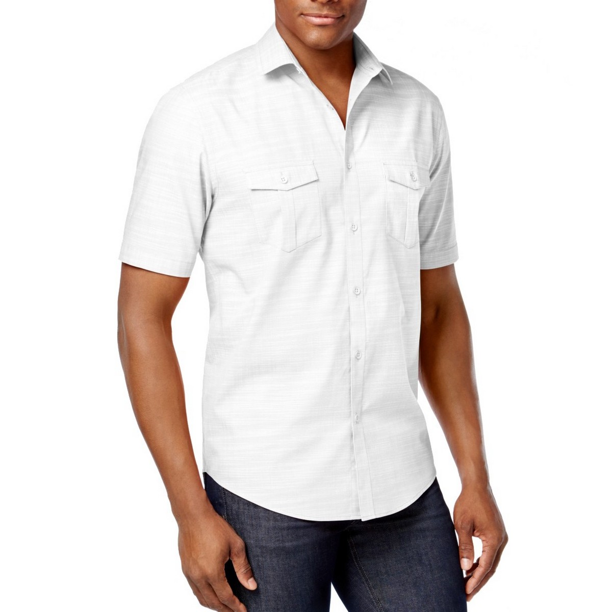 ALFANI NEW Men's White Short Sleeve Textured Button-Front Shirt XL TEDO ...