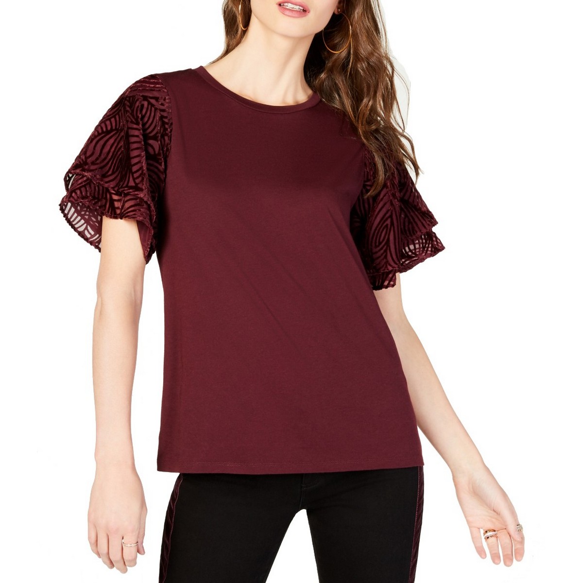 MICHAEL-KORS-NEW-Women-039-s-Velvet-Flutter-Sleeve-Blouse-Shirt-Top-TEDO