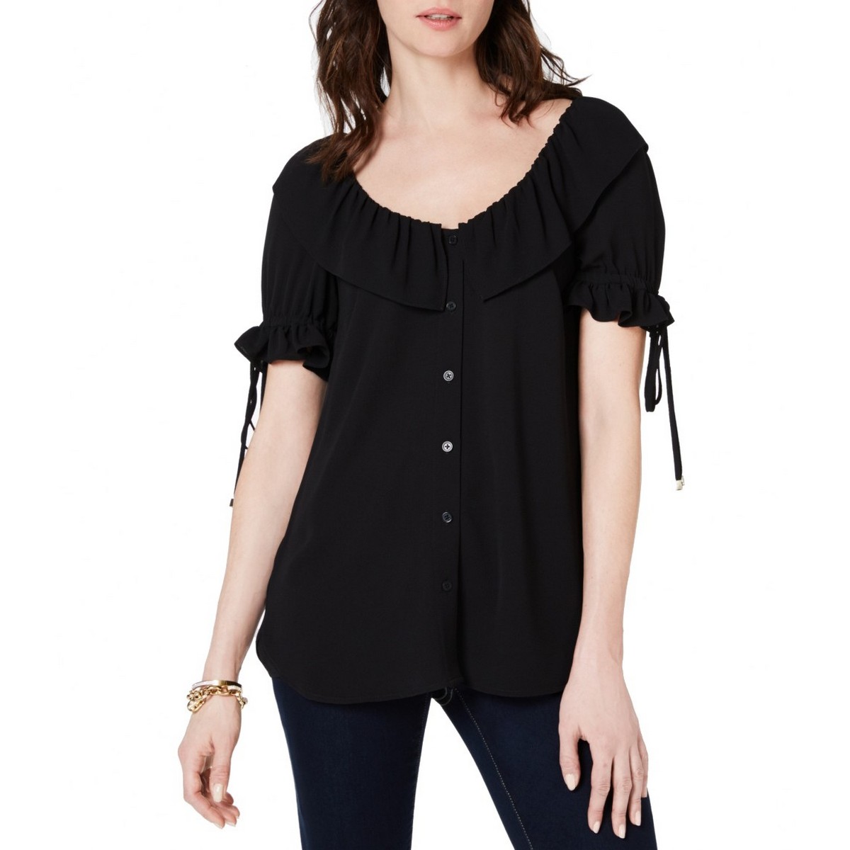 MICHAEL KORS NEW Women's Scoop-neck Flounce Blouse Shirt Top TEDO | eBay