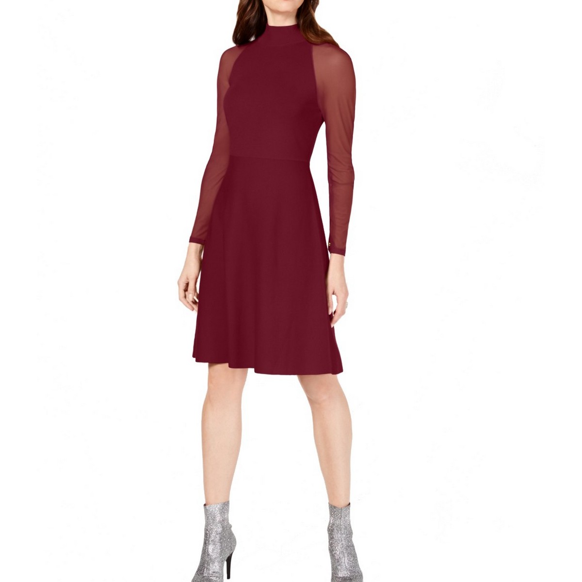mock neck long sleeve fit & flare sweater dress Mock Neck Long Sleeve Mini Fit And Flare Sweater Dress