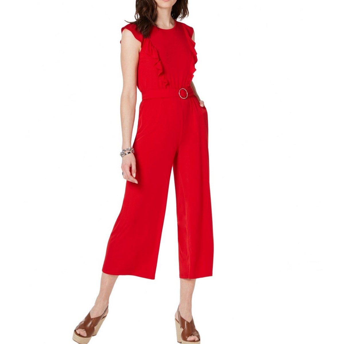 MICHAEL KORS NEW Women's Ruffled Belted Cropped Jumpsuit TEDO - Picture 8 of 8