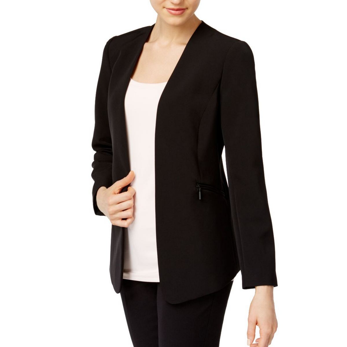 VINCE CAMUTO NEW Women's Black Zip Pocket Open Front Blazer Jacket Top ...