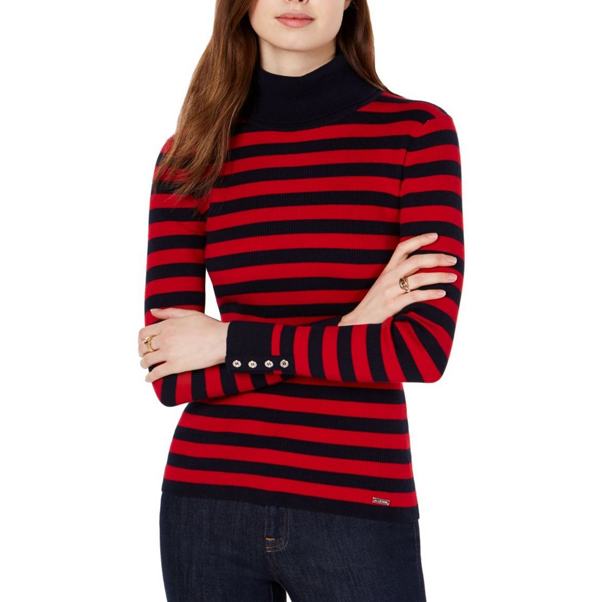 Black Striped Ribbed Mock Sweater Top 