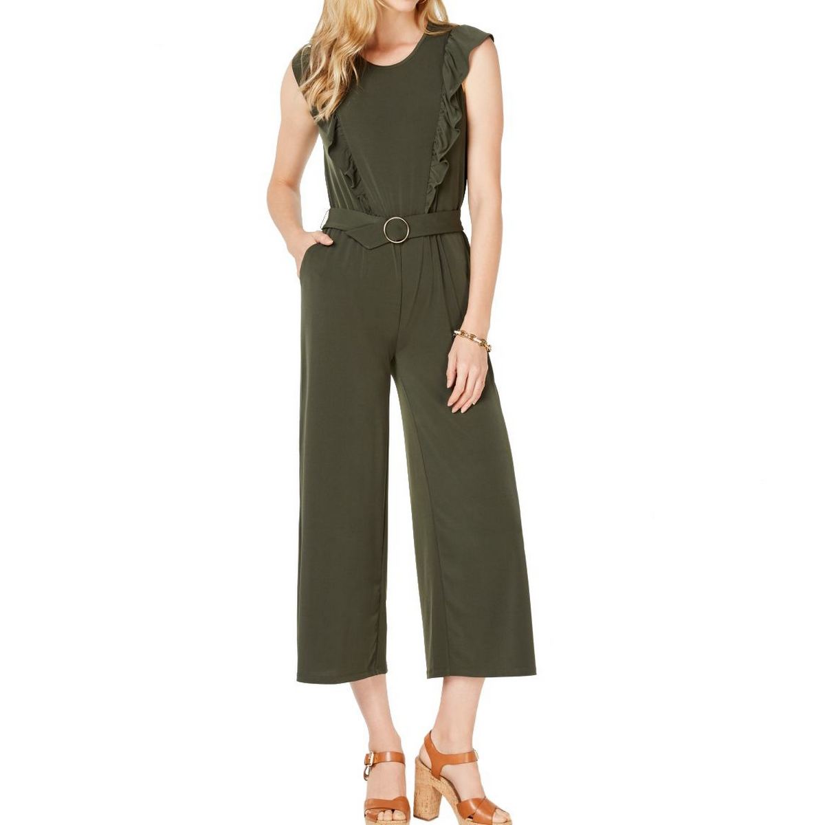 MICHAEL KORS NEW Women's Ruffled Belted Cropped Jumpsuit TEDO - Picture 4 of 8