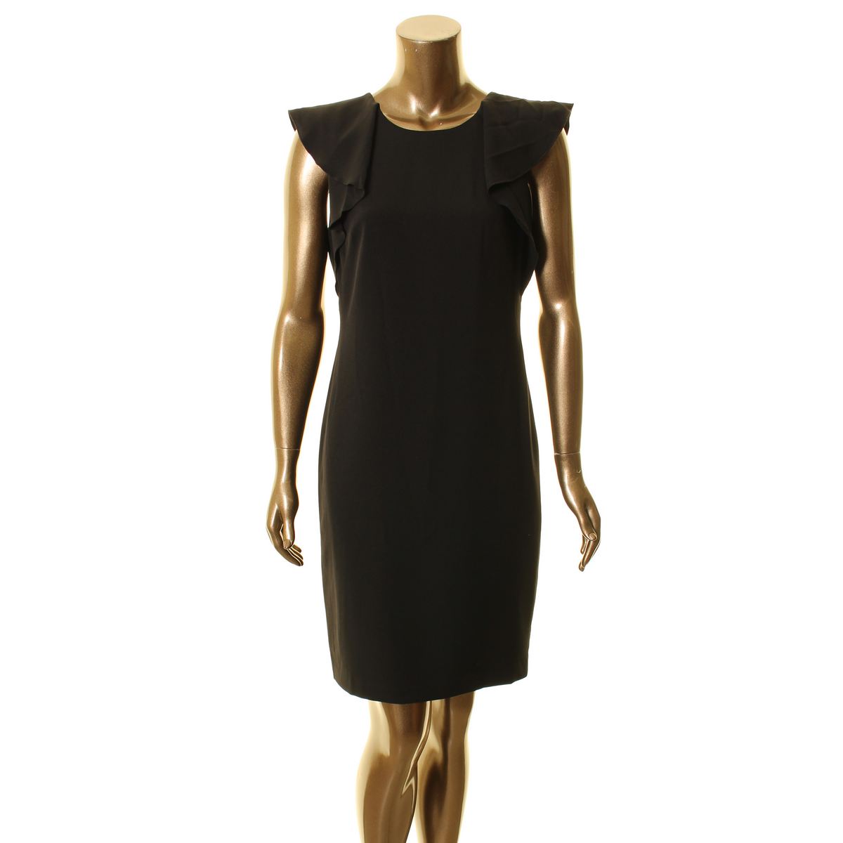 KARL LAGERFELD PARIS NEW Women's Black Solid Ruffle-sleeve Sheath Dress ...