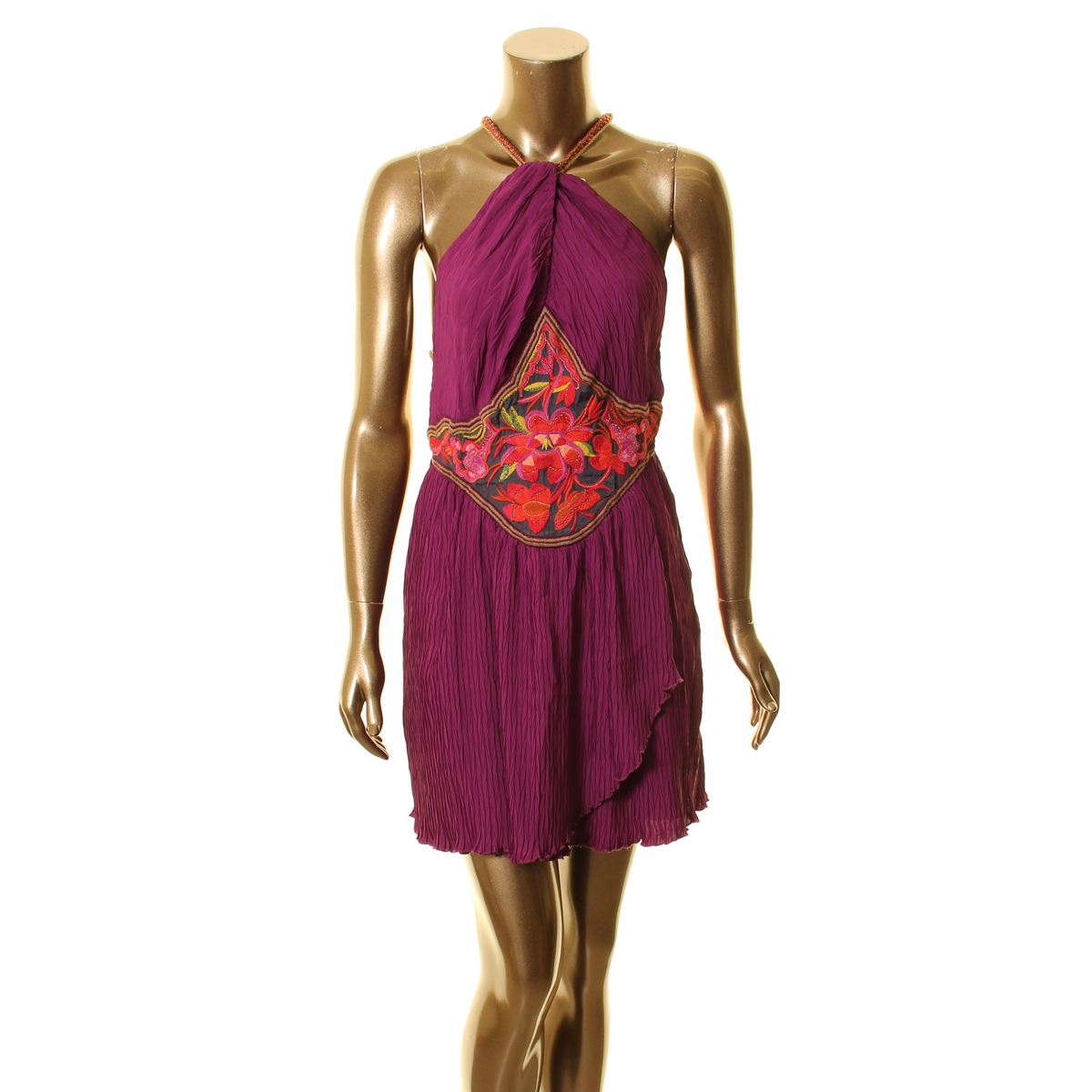 free people never been embroidered dress FREE PEOPLE Purple Never Been Embroidered Sequin Cotton Sleeveless Mini Dress M