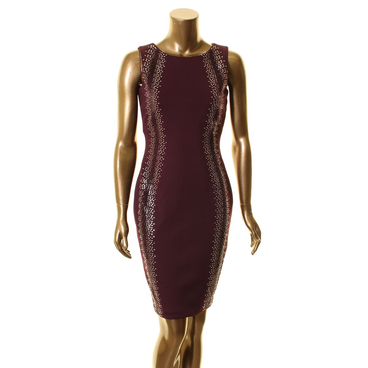 CALVIN KLEIN NEW Women's Aubergine Front Embellished Party Sheath Dress ...