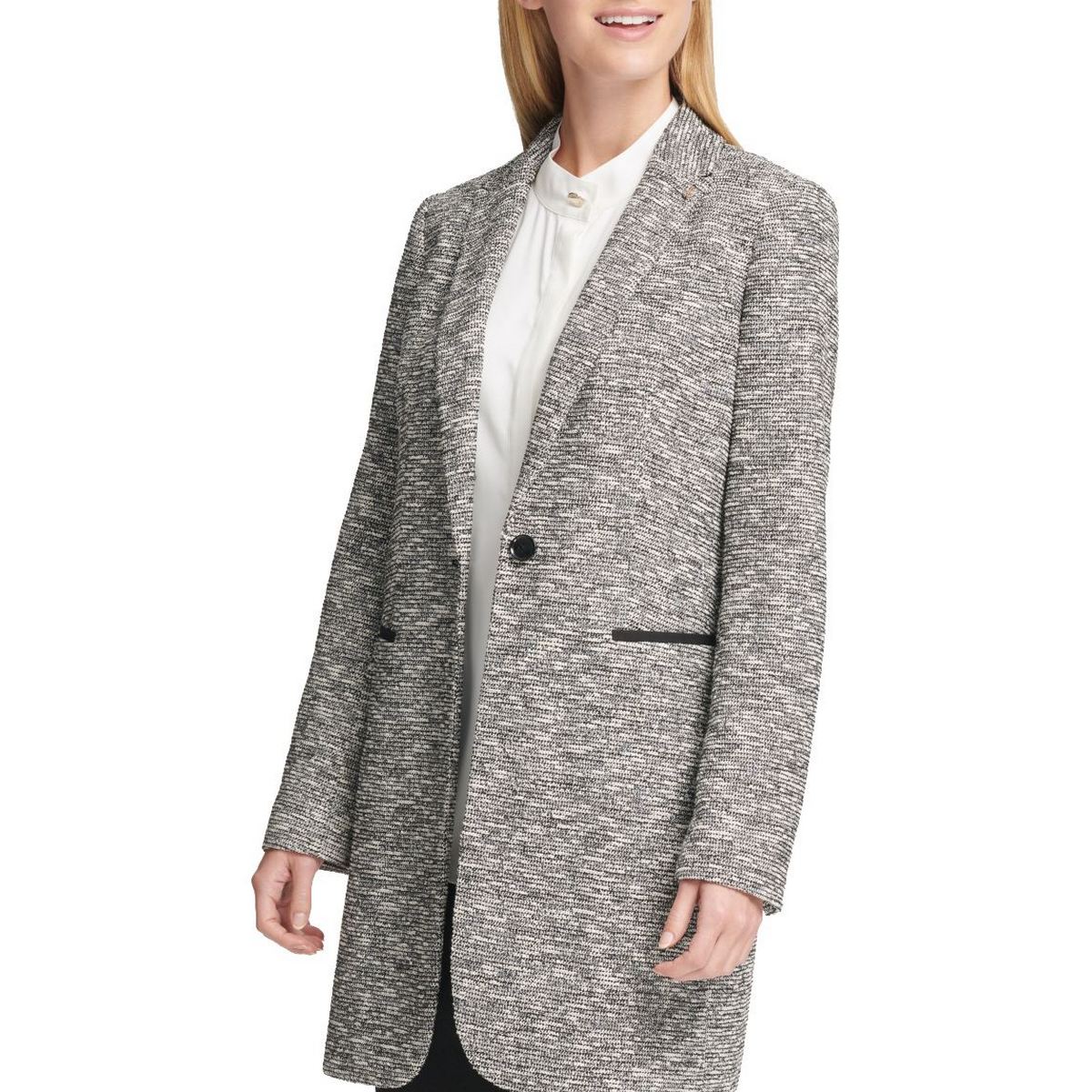 TOMMY HILFIGER Women's Marled Knit Patched One Button Blazer Jacket Top ...