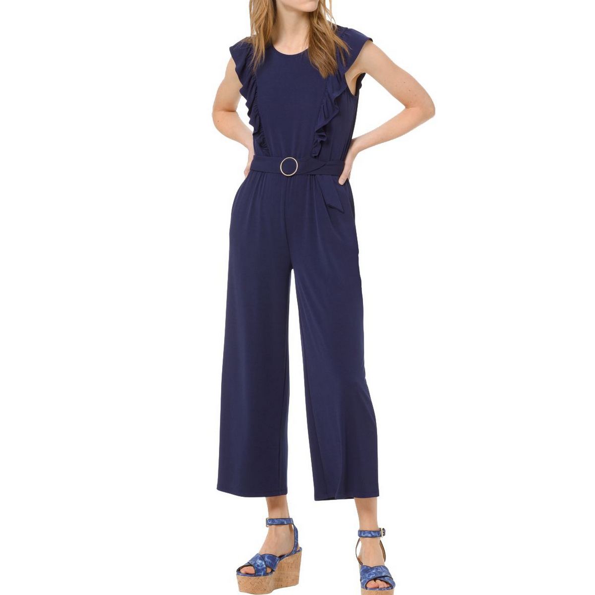 MICHAEL KORS NEW Women's Ruffled Belted Cropped Jumpsuit TEDO - Picture 6 of 8