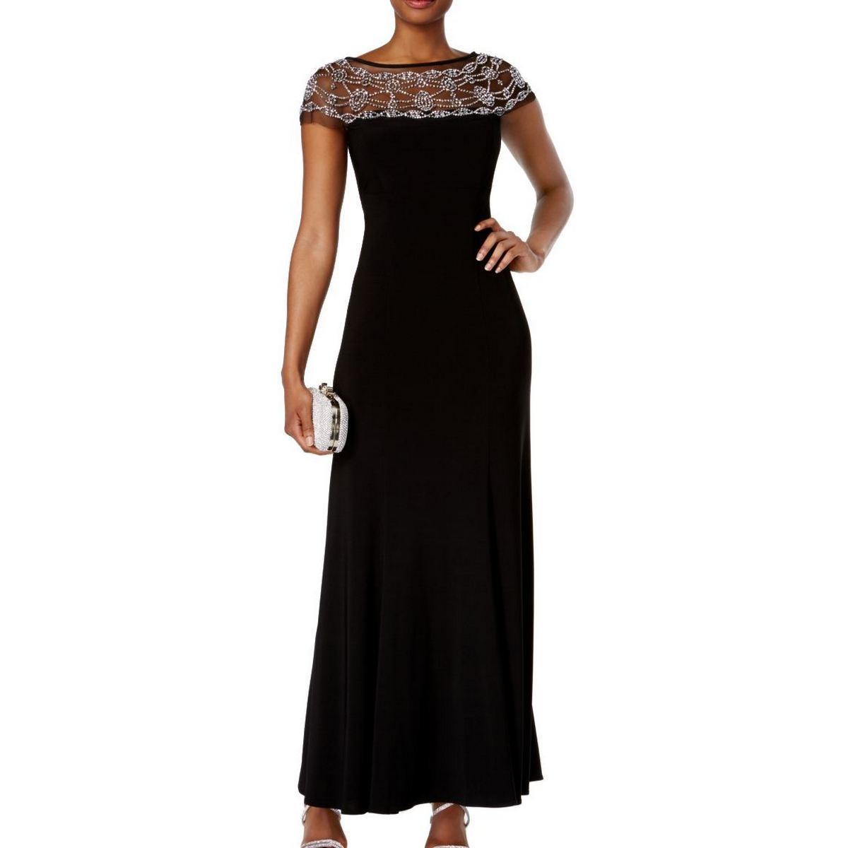 R & M RICHARDS NEW Women's Black Beaded-trim Mesh Ball Gown Dress 6 ...