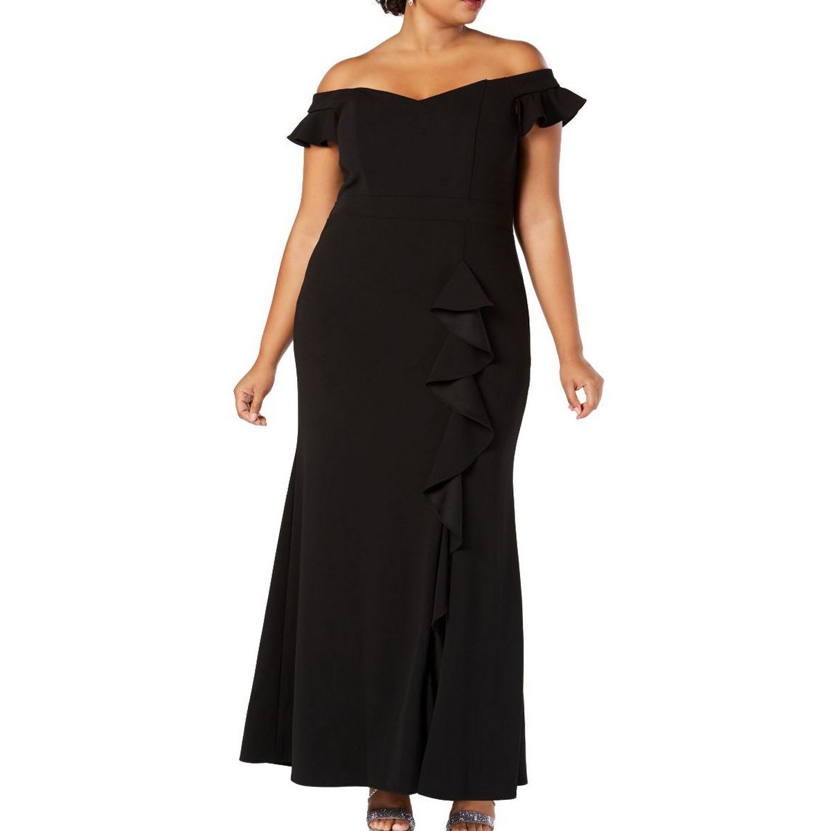 BETSY & ADAM Women's Black Plus Size Off-the-shoulder Ball Gown Dress ...