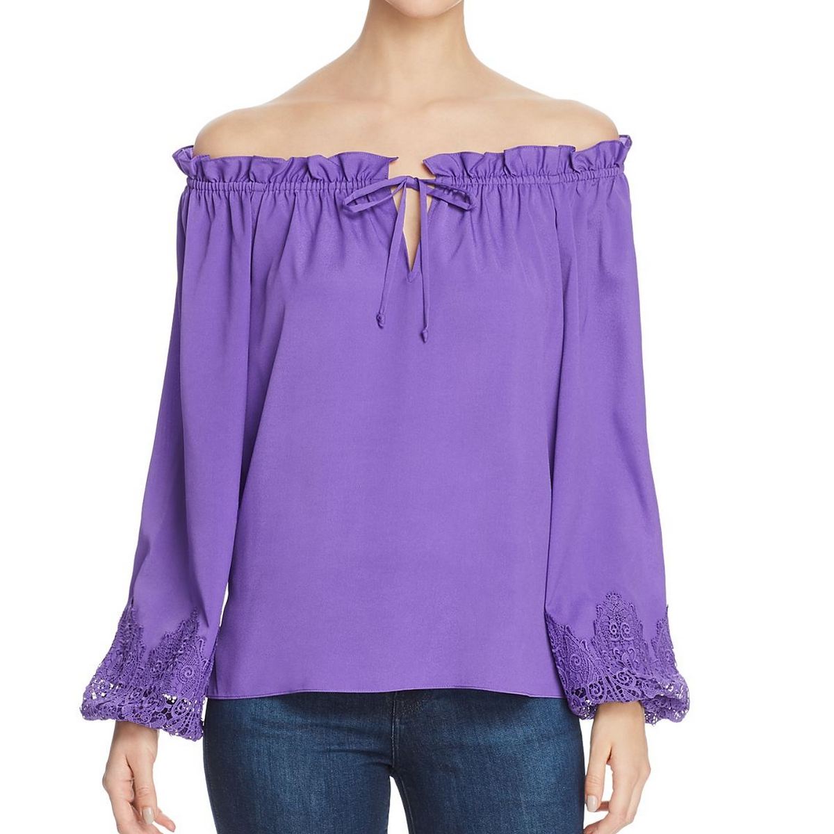 LE GALI Women's Camie Printed Off-the-shoulder Lace Trim Blouse Shirt Top TEDO - Picture 3 of 6