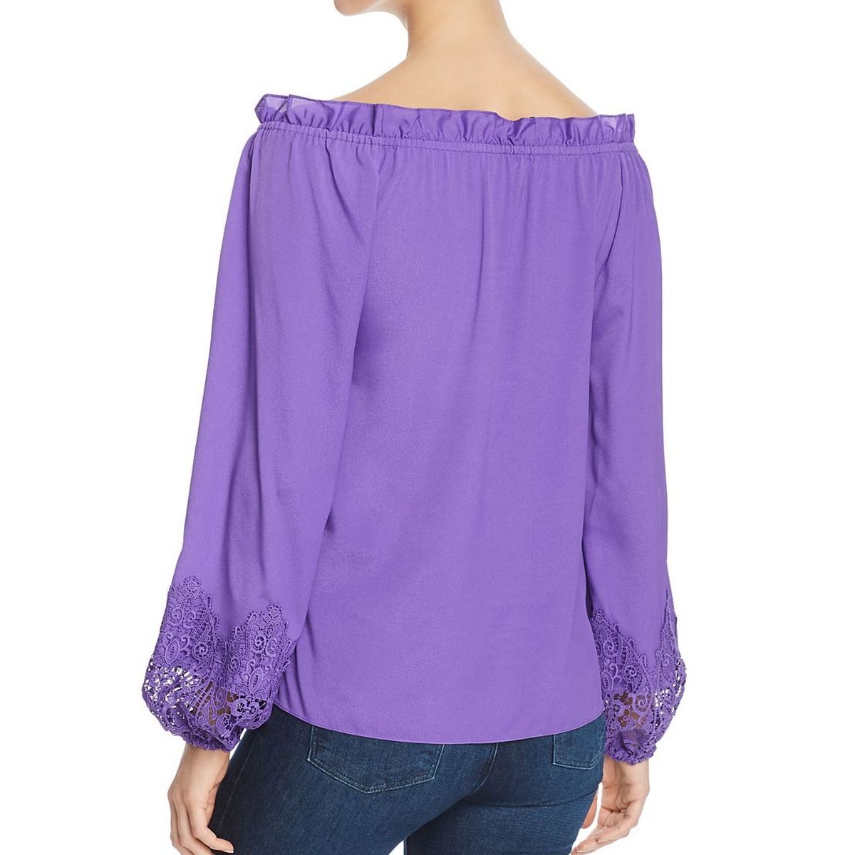 LE GALI Women's Camie Printed Off-the-shoulder Lace Trim Blouse Shirt Top TEDO - Picture 4 of 6