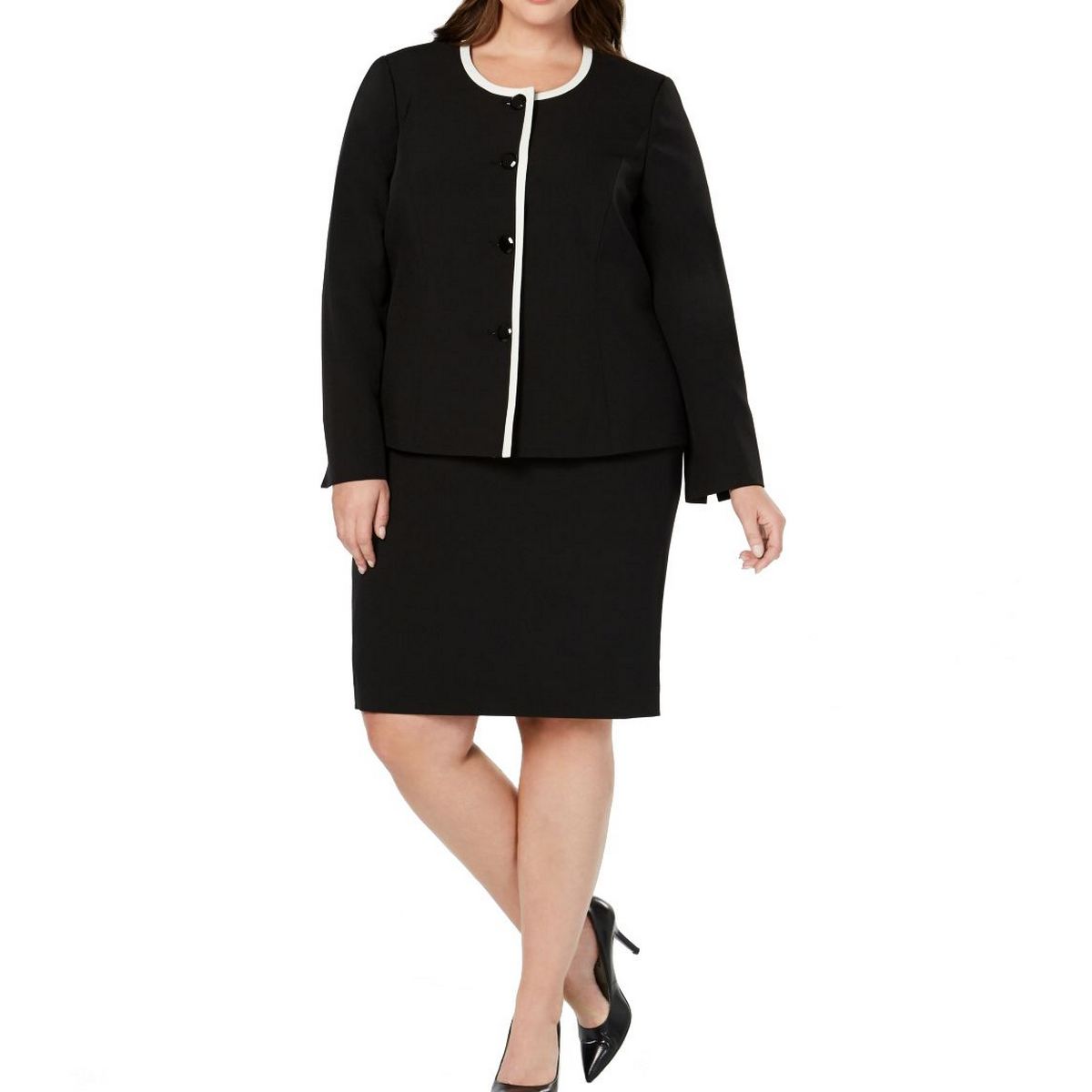 LE SUIT NEW Women's Black Plus Size Piped Skirt Suit Two-Piece 20W TEDO ...