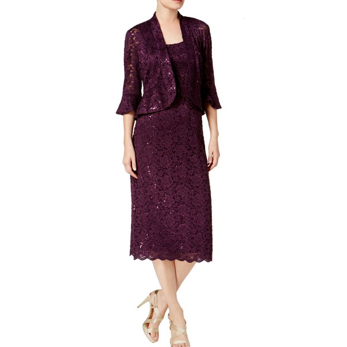 R & M RICHARDS NEW Women's Plum Sequined Lace Jacket & Midi Dress 20 TEDO 707762075986 | eBay