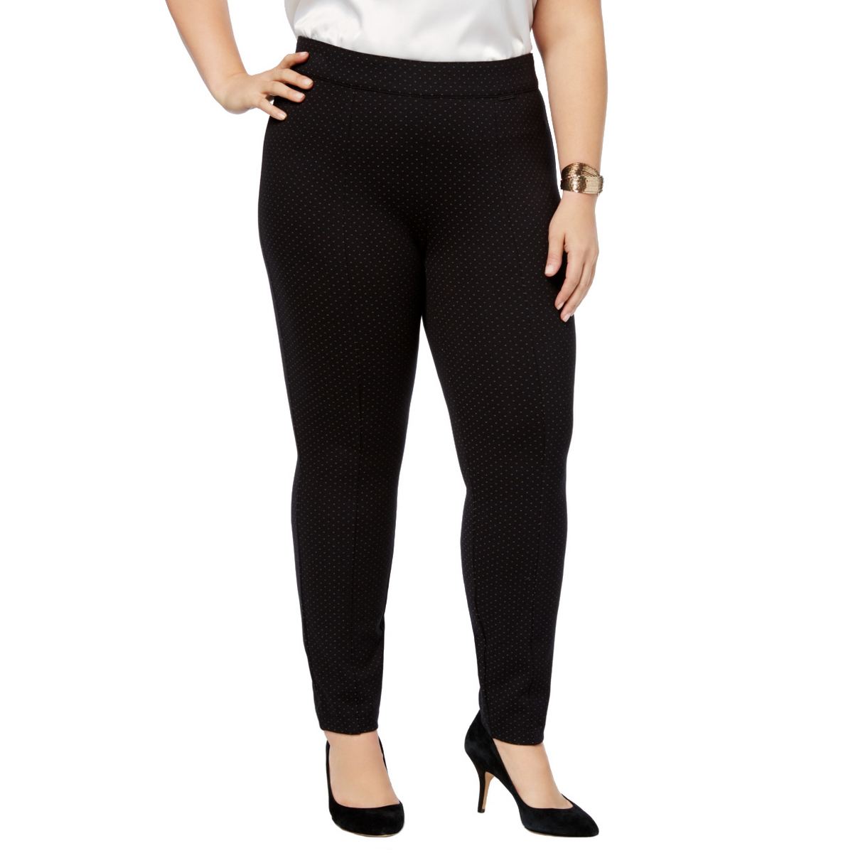 ANNE KLEIN Women's Plus Size Dot-weave Compression Pull On Skinny Pants ...