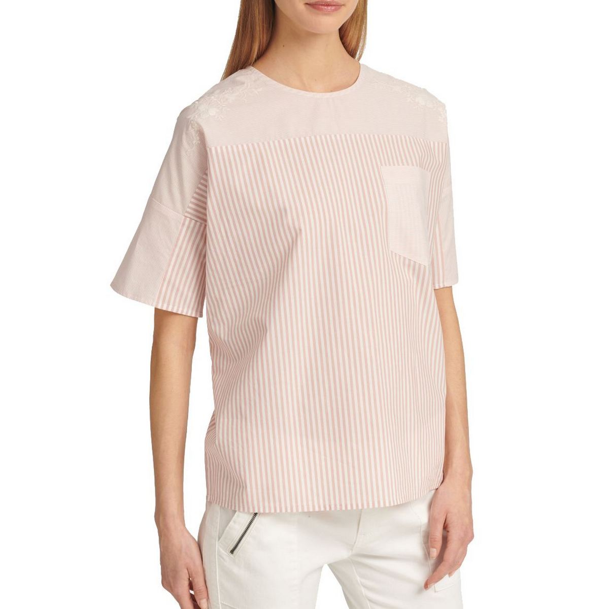 DKNY NEW Women's Embroidered Multi-stripe Blouse Shirt Top TEDO - Picture 5 of 6