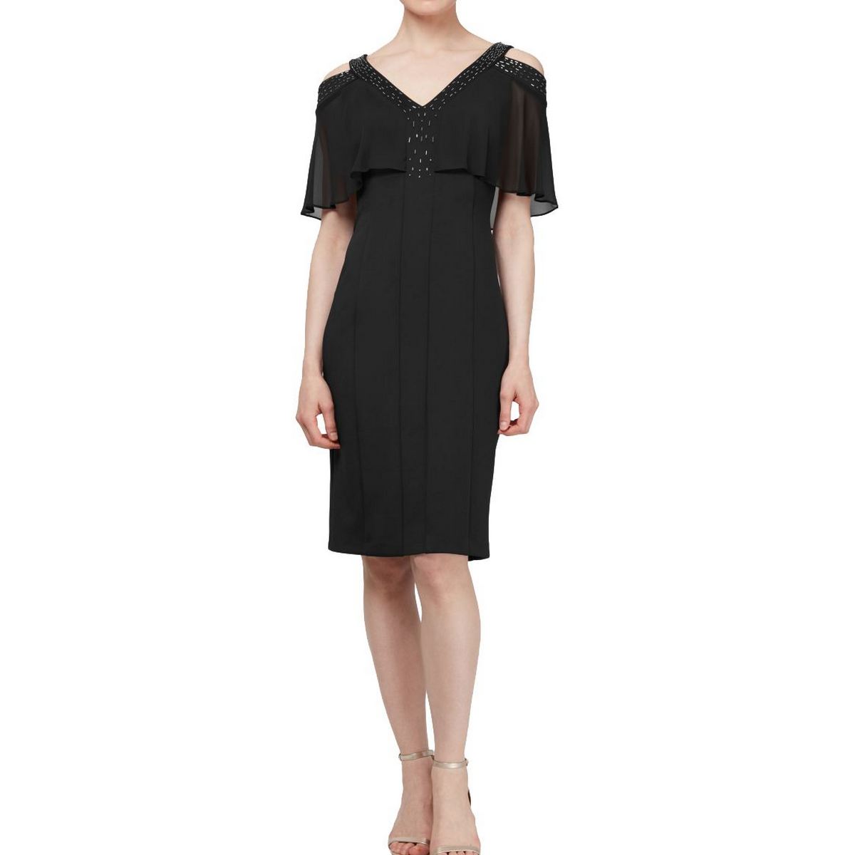 SLNY NEW Women's Black Cold-shoulder V-neck Embellished Sheath Dress 18 ...