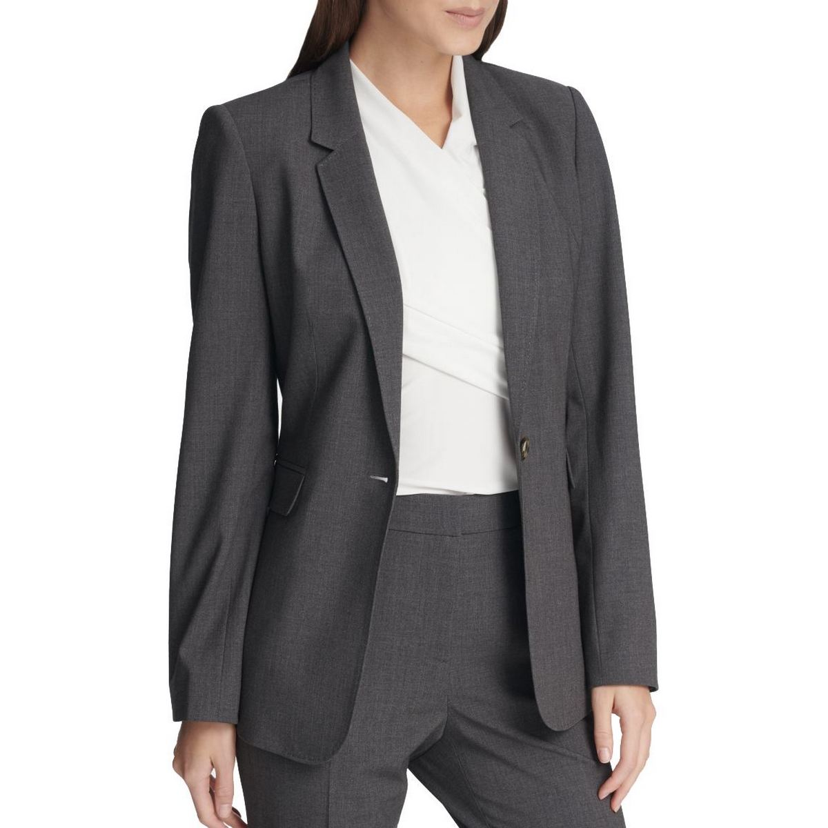 DKNY Womens Gray Office Wear Professional Onebutton Blazer Jacket 10